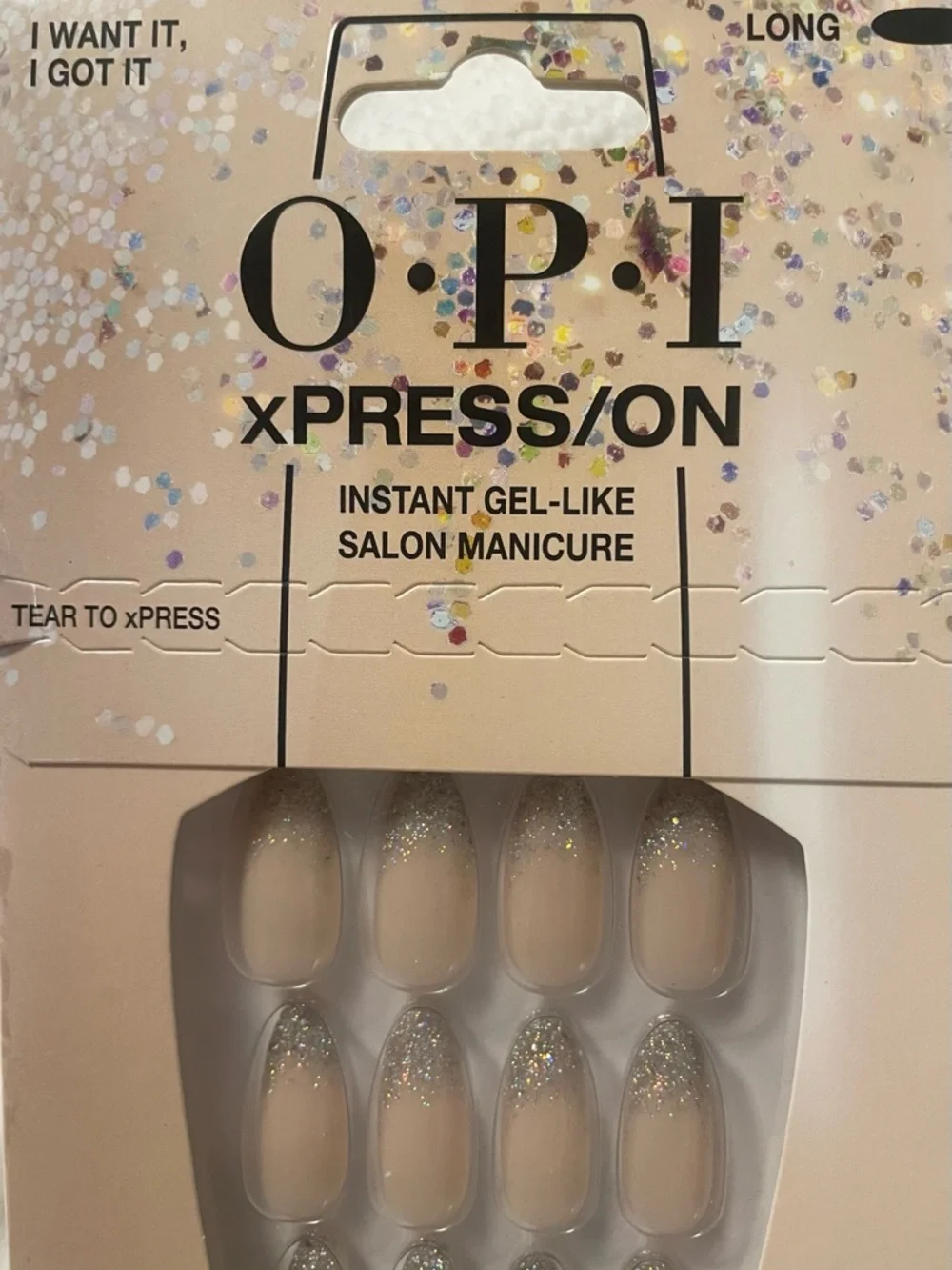 OPI Nude Ombre Press-On Nails with Silver Glitter Accents